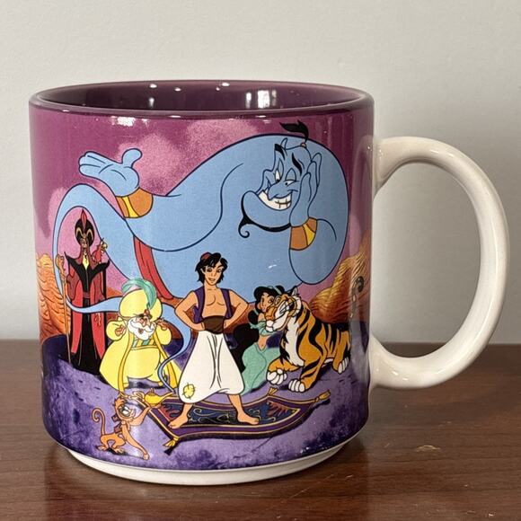 Vintage 90's Disney Aladdin 10 oz Coffee Mug Cup Genie Jasmine Jafar Abu Rajah - Picture 1 of 9